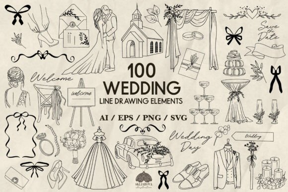 Download Wedding SVG Bundle, Line Drawing Set - Set Collection
