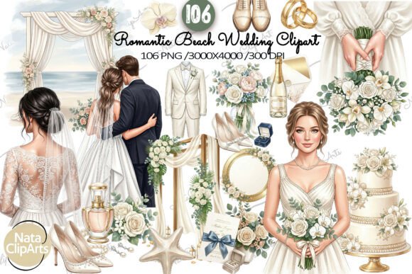 Download Romantic Beach Wedding Clipart Set - Set Collection