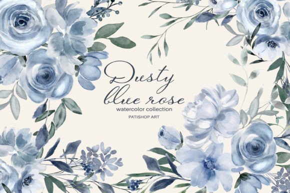 Download Watercolor Dusty Blue Floral Clipart Set - Set Collection